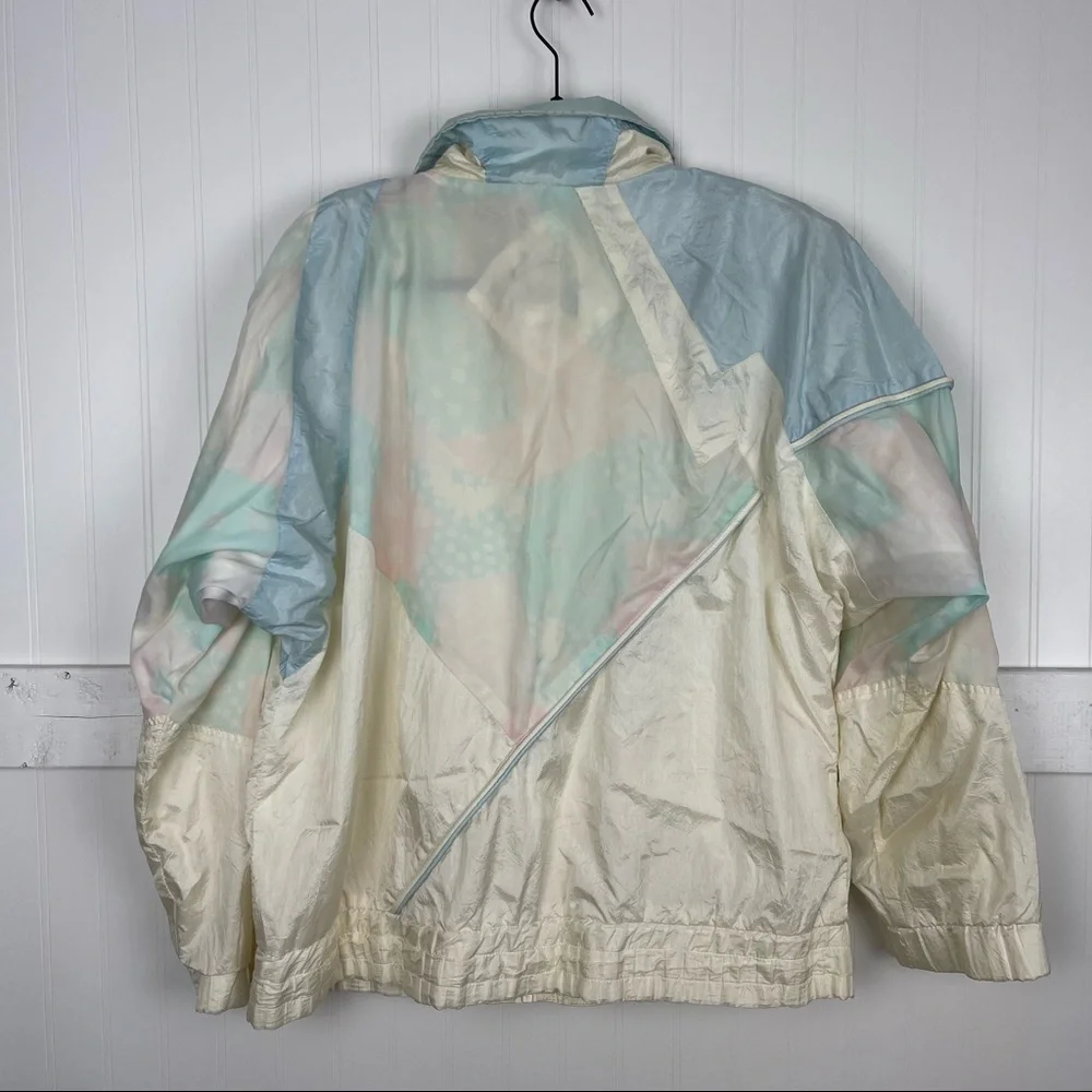 VINTAGE Pastel Quilt Print Zip Front Windbreaker Jacket - Picture 5 of 6